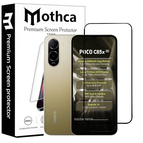 Image of Mothca Advanced Tempered Glass Screen Protector Compatible for Poco C85x with Edge to Edge Coverage - Case Friendly, Anti-Scratch & Bubble-Free Installation Kit