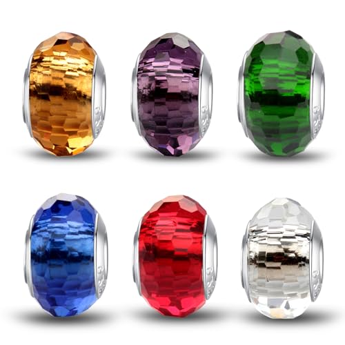 MICOO 925 Sterling Silver Charms for Bracelets,Fashion DIY Dangle Pendants Beads Simulated Birthstone Charms,Birthday Gifts for Women