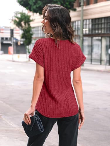 Image of AUTOMET Womens Short Sleeve Tops Fall Shirts 2026 Lightweight Sweater | Dressy Casual Blouse, Fashion Summer Clothing, Cute Spring Outfits, Business Work Tunic, Trend Boho