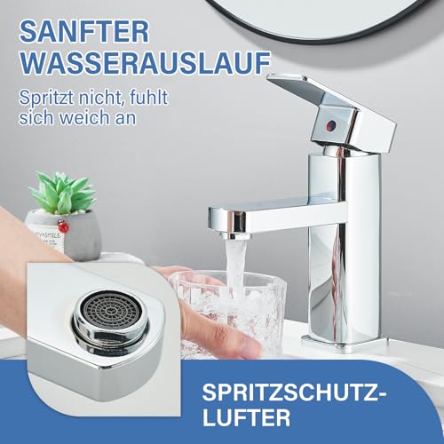 HUAHOMDY Wasserhahn Bad Badarmatur Chrom für Badezimmer Einhebelmischer Kleine Waschtischarmatur Waschbecken Edelstahl für Badezimmer