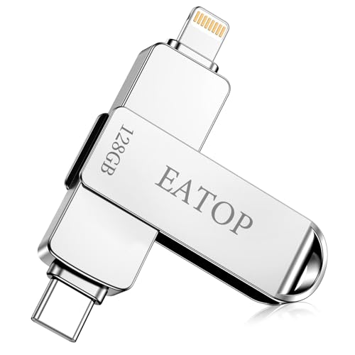 EATOP 128GB Flash Drive for iPhones, Type C OTG Thumb Drive with iPhone iPad, 80Mbps USB 3.0 Flash Drives External Storage Compatible with iPhone/iPad/PC (Silver)