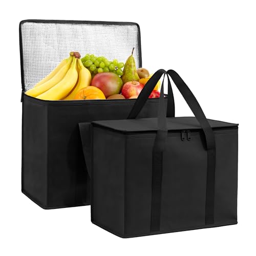 Carrywell Insulated Reusable Grocery Bags 2-Pack, Catering and Delivery Bag For Hot and Cold Food,