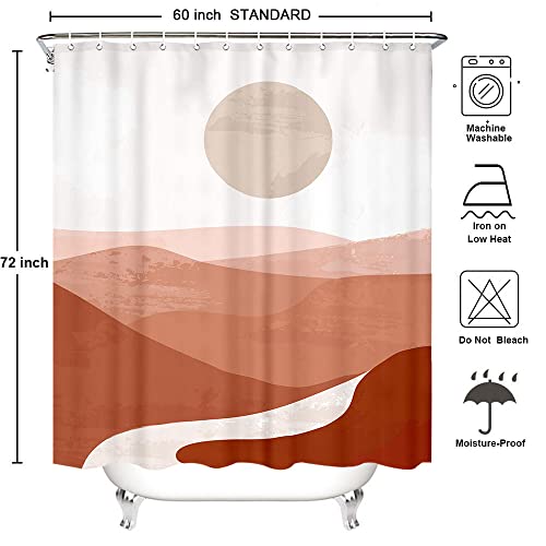 Mid Century Modern Shower Curtain Mountain Sunset Shower Curtain Boho Minimalist Shower Curtain Desert Shower Curtain Abstract Scene Orange Bath Decor Terracotta Waterproof Polyester Fabric 12 Hooks #TOP5