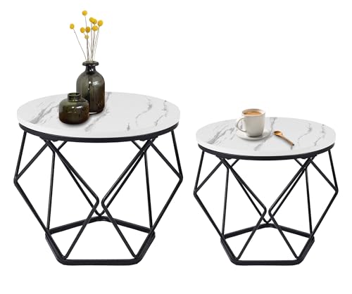 IlGruppone Set 2 Pezzi Tavolino Da Caffè Rotondo Set Di 2 Tavolini Ad Incastro Stile Vintage Industriale Piano Removibile Struttura In Acciaio Mobile Adatto Per Soggiorno Vano Porta Oggetti