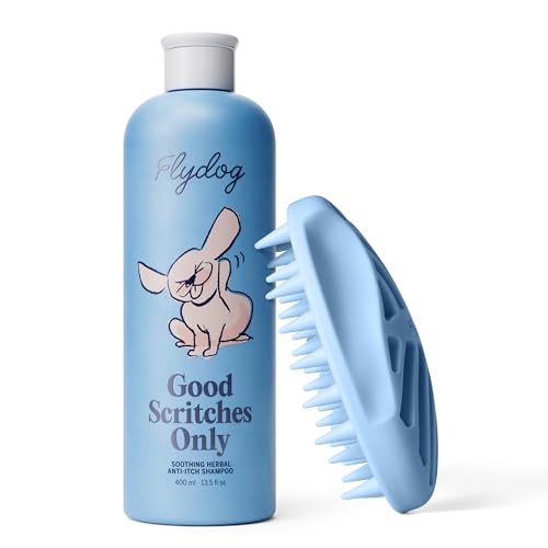 Image of FLYDOG Dog Shampoo for Itchy Skin & Allergies - Natural Anti-Itch Dog Shampoo for Dry Skin, Dandruff & Shedding, Hypoallergenic Sensitive Skin Dog Wash for All Breeds & Puppies (400ml + Brush)