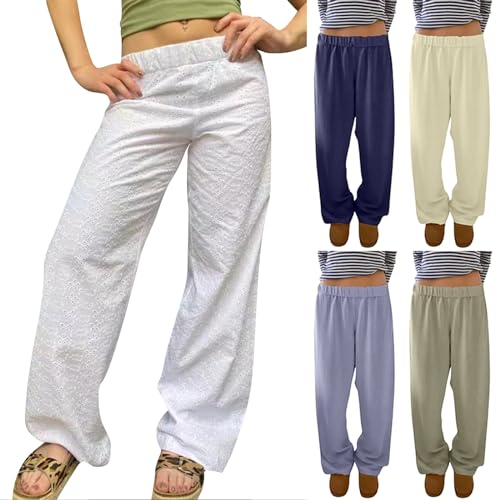Women Linen Palazzo Pants Wide Leg Casual Dressy High Waist Lounge 2024 Loose Baggy Trousers Beach Travel Clothes2