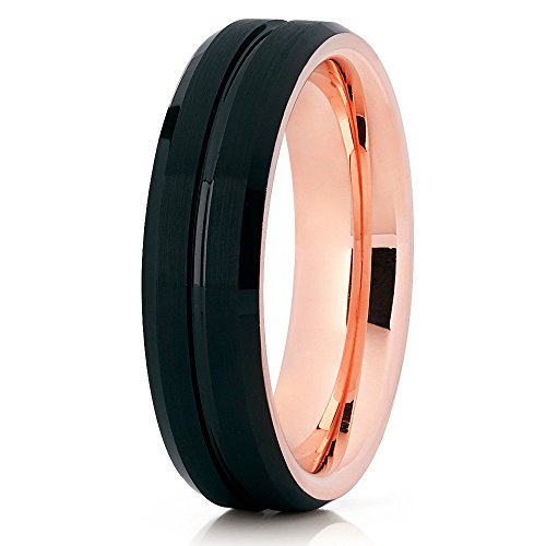 Silly Kings Rose Gold Tungsten Wedding Ring,Black Tungsten Ring,Rose Gold Tungsten Wedding Band,Tungsten Carbide Ring,Men & Women,6mm Ring,Comfort Fit