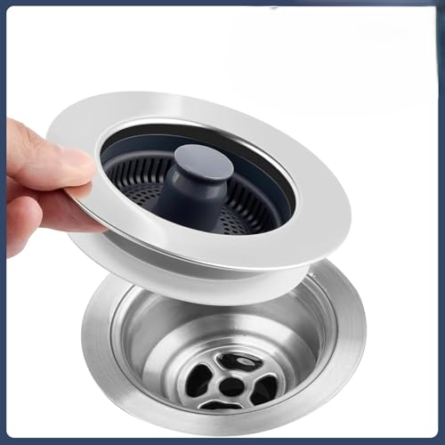 Image of Premium Square Stainless Steel Kitchen Strainer 11 CM Sink Jali, Drain Filter, Anti Clogging Mesh Hair Catcher Drain Cover (ONLY for Square Sink) (3 in 1 Push Strainer)