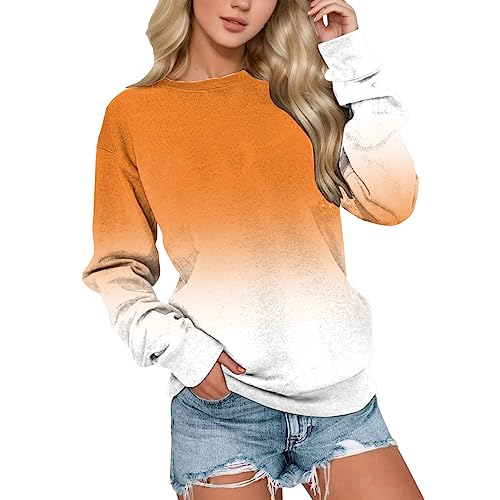 Sudadera casual de manga larga para mujer, cuello redondo, holgada, sudadera de otoño, conjunto corto de forro polar (naranja, XXL) sudaderas básicas para fiestas, naranja, XXL