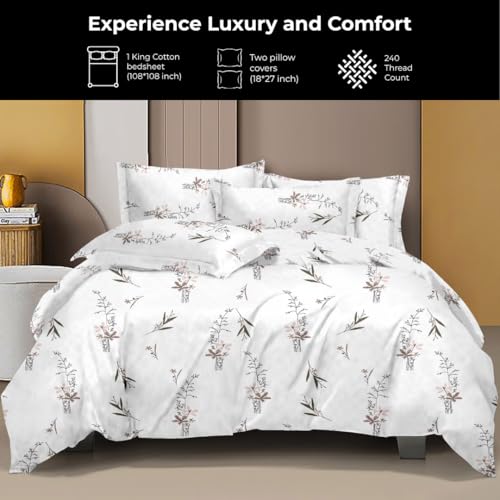 Image of 100% Cotton Bed Sheet for King Size Bed 300 TC, 1 King Size Bed Sheet (108x108 Inches) with 2 Pillow Covers, Premium Bedsheet for Double Bed King Size (Orchid Glow)