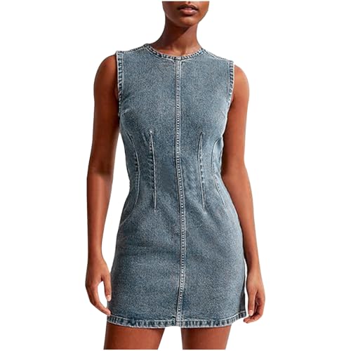 Robe en jean sans manches moulante dotée d'une ceinture