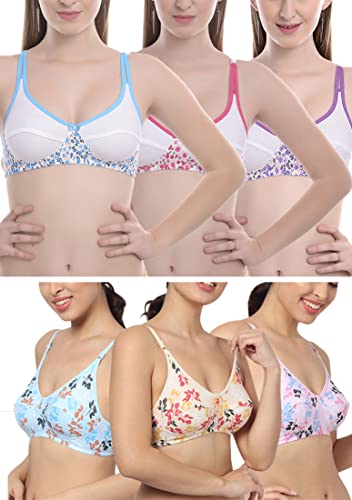 Image of FIMS - Fashion is my style Cotton Bra Non-Padded Non-Wired Bra for Women Combo Pack Girls Everyday Bra, Multicolor Cup B, Pack of 6