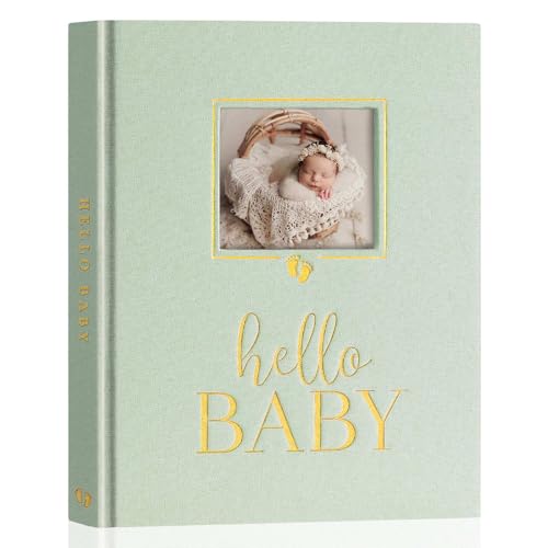 Lanpn Album Bebe Primer 5 Año para Niño Niña, Diario Álbum Libro Recuerdos Bébé con Ventana para fotos, Baby book journal para Bebé Recien Nacido, Libro Cuaderno Álbum Bebe Regalo, Verde, Inglés