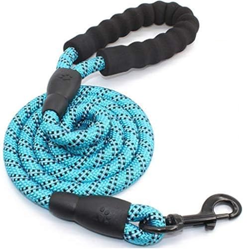 TJT 犬 リード 持ちやすいスポンジ取っ手 小型犬 中型犬 大型犬用リード しつけ 訓練 伸縮 軽量 丈夫 夜間 反射 (ブルー)