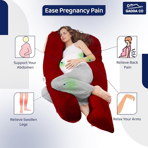 Image of GADDA CO Pregnancy Pillows for Sleeping U-Shape Full Body Pillow and Maternity Support - for Back, HIPS, Legs, Belly for Pregnant Women with Removable Washable Velvet Cover (Maroon)