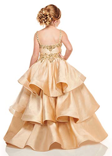 Honeydress Girl's Hight Low Girls Pageant Dresses Square Neck with Straps Beaded Kids Evening Party Dresses2