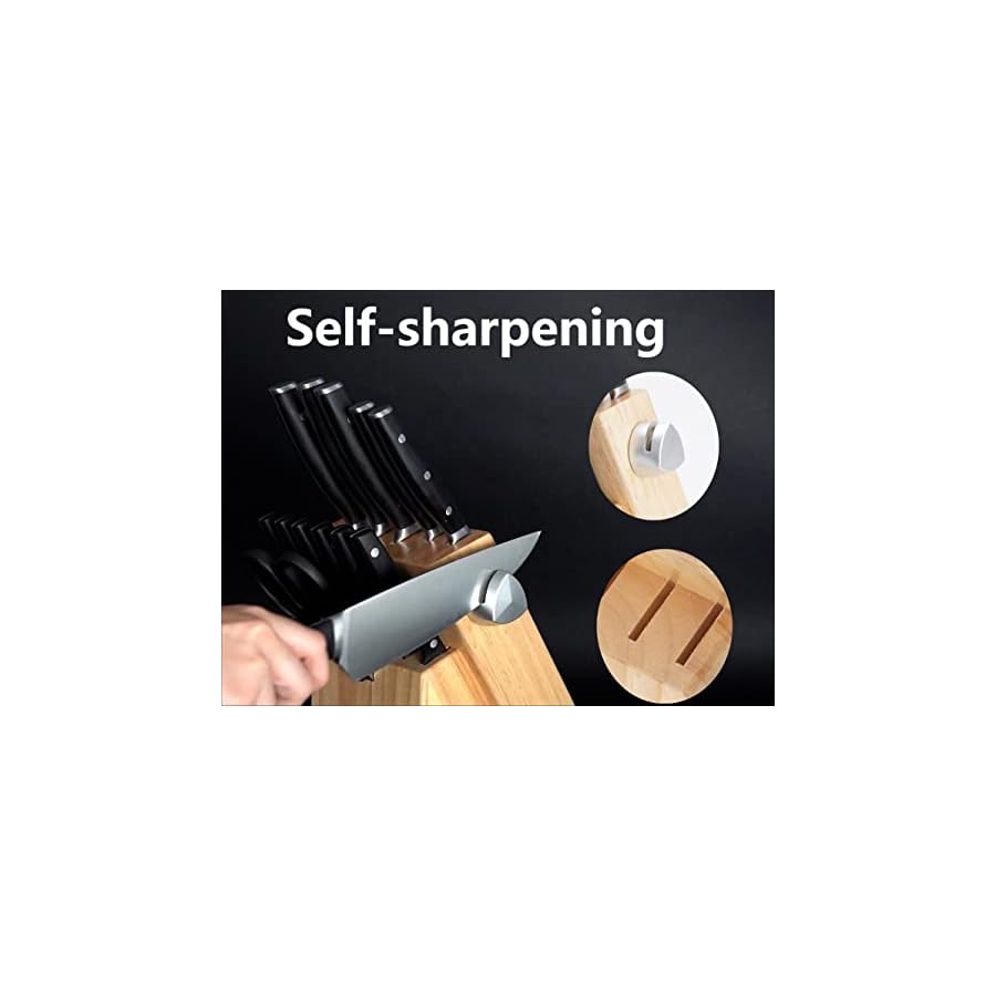 Hanmaster Knife Set, 14 Pieces German Steel Knife Sets for Kitchen with Block, Kitchen Scissors, Sharp Kitchen Knife Set for Home and Restaurants, Classic Elegant Black