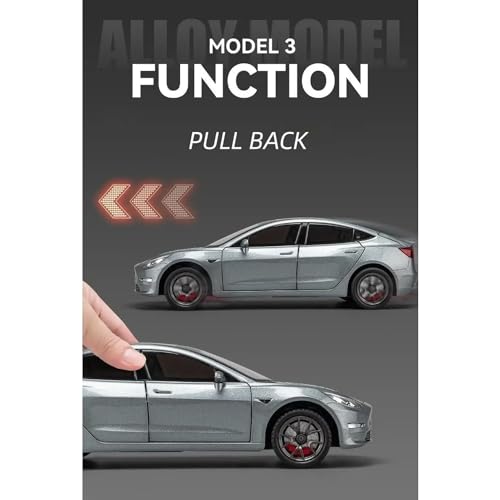 Image of Invite Enterprise Exclusive Alloy Metal Pull Back Die-Cast Car Big Tesla Model 3 Toy Car Diecast Metal Pullback Toy Car With Openable 6 Doors,Light Music Boys Gifts Toys(1:24 Tesla Model 3-Black)