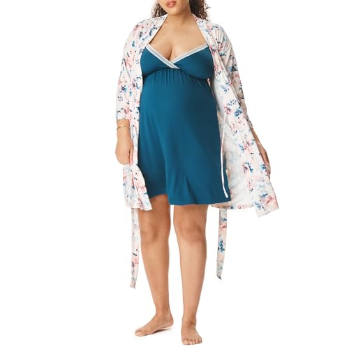 Image of Motherhood Maternity Womens Nursing Nightgown and Robe Set for Labor Delivery and Breastfeeding