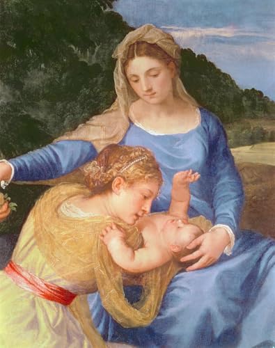 Cuadro de la Virgen y el Niño Tiziano Vecelli lienzo de 60x90cm para decoraciones de pared