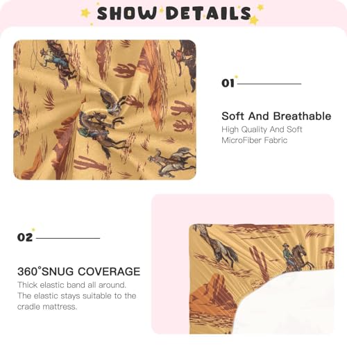Image of Western Cowboy American Crib Sheets Soft Breathable Fitted Baby Playard Sheets Mattress Cover for Girl Boys, 39 inch x 27 inch x 5 inch