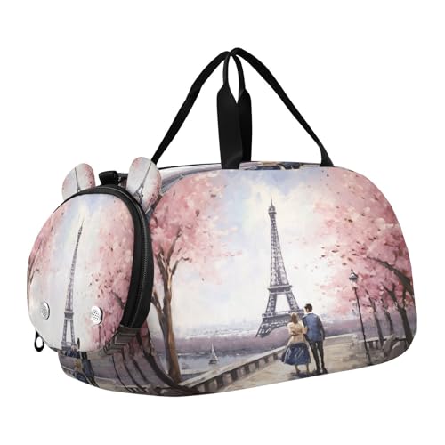 YETTASBIN Sport Travel Duffel Bag for Girls Boys, Paris Eiffel Tower Large Waterproof Weekender Overnight Bag, Detachable Shoulder Strap Gym Bag with Shoe Compartment & Wet Pocket