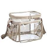BORMELUN Clear lunch bag for work correctional officer Plastic Concerts Lunch Bags,See Through Lunchbox with Pockets -Light khaki