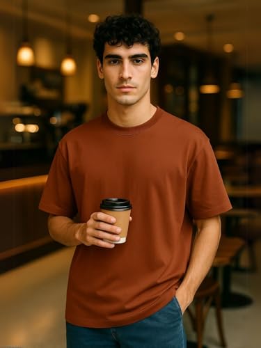 Image of Nobero 100% Cotton Oversized T Shirts for Men Stylish | Oversized Fit | Solid T Shirts for Men 180 GSM Combed Cotton | Round Neck Half Sleeve