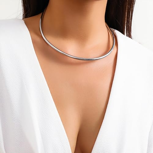 14K Gold Collar Necklace for Woman Trendy Silver Choker Necklaces for Woman Statement Open Round Collar Choker Necklace3