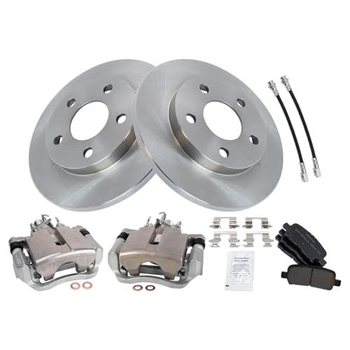 Image of TRQ Rear Brake Pad and Rotor Set Semi Metallic Rotors Calipers Compatible with 2004 Pontiac Grand Prix