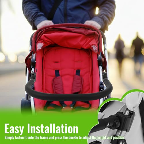 Image of Stroller Bumper Bar Angle Adjustable Armrest Stroller Handle Stroller Bar Removable Stroller Crossbar for Yoyo, Compatible with Yoyo 2, for Yoyo+, Black PU Leather
