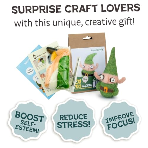 Image of Woolbuddy Needle Felting Kit (Elf) for Beginner Adults, Starter Set with Wool, Felting Needles & Instructions, Christmas Gift Idea
