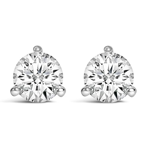 14K White Gold 3/4 Cttw 3-Prong Martini Set Brilliant Round-Cut Solitaire Lab Grown Diamond Screwback Stud Earrings (F-G Color, VS1-VS2 Clarity)