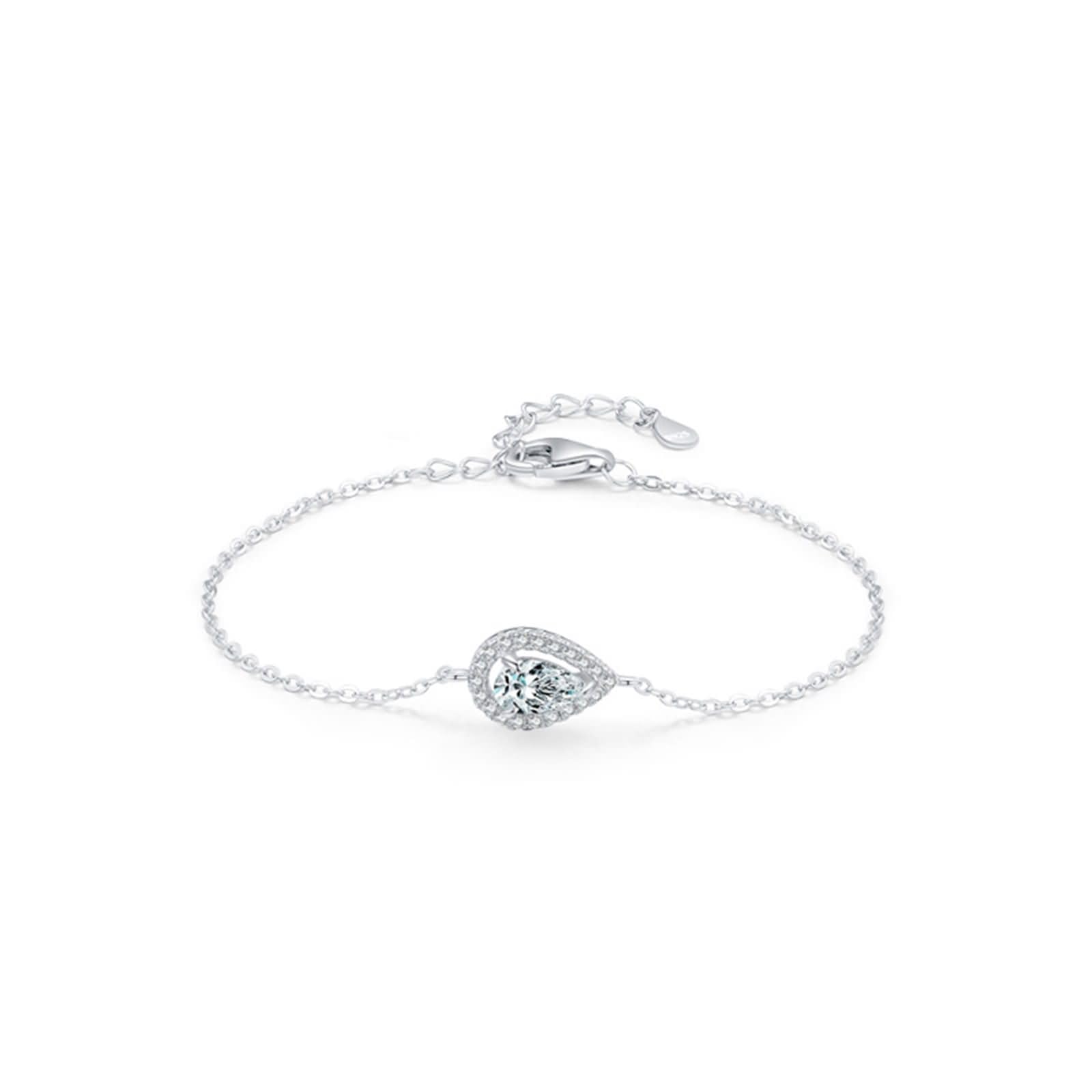 Kette Armband Weißgold 9K / 14K / 18K für Damen, Wassertropfen mit Erstellter Diamant 0,79 Karat, 16 CM + 5 CM Verlängerung, Armkette Silber Damen