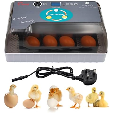 MUYIRTED Egg Incubator Automatic Turning and Hatching, Poultry Hatcher Incubator for 12 Eggs, Lab Incubators with Digital Display and Led Lighting (UK PLUG) Cover