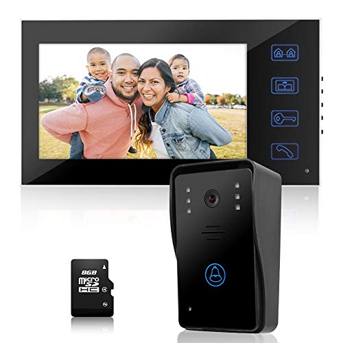 1-Familien Video Türsprechanlage, 7-Zoll-Monitor Klingel Nachtsicht wasserdichte Video Intercom Türklingel 8G Wireless Home Security Camera