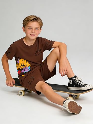 Image of Cakaner Tween Boys Summer Clothes 2 Piece Short Sleeve Graphic T-Shirt and Shorts Casual Outfit Set Size 7-14