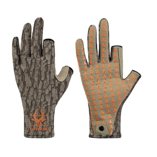 Riverruns Camo Hunting Gloves for Men Women Lightweight Anti-Slip Camouflage Gloves for Fishing Hiking Outdoor Activities(Tree Trunk L)