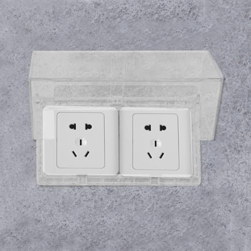 Image of Housoutil Waterproof Socket Cover Double Position Socket Box with Adhesive Install Thickened Splash Proof Outlet Cover for Kitchen Bathroom Living Room Home Commercial Use