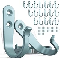 BREYDROK 20PCS Heavy Duty Metal Wall Hooks, Coat Hooks for Hanging - Single Prong with 40 Screws (Coats Towels Backpacks) - Light Blue