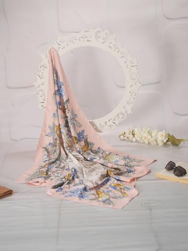 Image of Printed Poly Silken feel Scarf Stole for Women | Stylish, Soft, & Lightweight | Satin Feel Neck Scarf, Hair Scarf, Head Scarf for Women | Square Silk Stole for Handbag