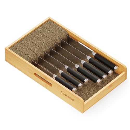 SpaceAid Knife Drawer Organizer 9 inches Wide Bamboo Insert Dock, Kitchen Steak Knives Holder Organizers Block for Drawer in Storage Organization (Medium, Natural)