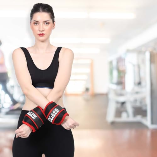 Image of DE JURE FITNESS Adjustable Ankle Weights Set 2KG (1Kg x 2) � Grey | Cardio, Running, Weight Training & Home Gym | Spandex + Cast Iron | Comfortable Fit with Velcro Strap | Unisex Fitness Gear - Red