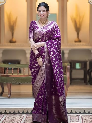 Image of Yashika Women's Pure Kanjivaram Silk Saree Soft Banarasi Style Wedding With Blouse Piece | Saree For Women | New Sari