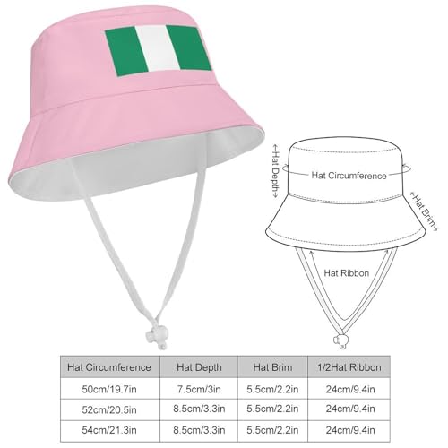 Kids Sun Hat Nigeria Flag Bucket Hat for Girls & Boys,Lightweight Nylon Packable Fun & Cool Reversible2