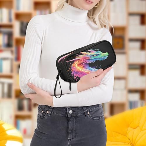 Image of Lightning Dragon Watercolor Pencil Case Box Boys Girls Large Pencil Pouch with Zipper Compartments Big Capacity Stationery Pen Bag Organizer for Kids Teens Adults School