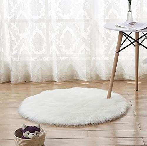 Faux Fur Sheepskin Style Rug ,Faux Fleece Fluffy Area Rugs Anti-Skid Yoga Carpet for Living Room Bedroom Sofa Floor Rugs (Round White - Image 3
