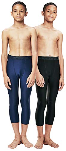 DEVOPS Boys' 2 Pack 3/4 Compression Leggings Athletic Baselayer Pants