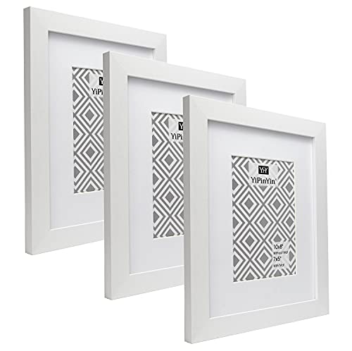 YiPinYin 8 X 10 White Photo Frame With Mount for 7x5 Set Of 3, 10 x 8''Garllery Picture Frames, 5 x 7'' picture Frames with a delicate Wooden grain texture For Wallmounted & Desk Top