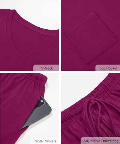 Image of RUBZOOF Women's Short Sleeve Pajama Sets with Pockets Casual V Neck 2 Piece Lounge Sets S-3XL